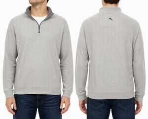 Tommy Bahama Men's Reversible Gray 100% Cotton Quarter 1/4-Zip Sweater M Coastal